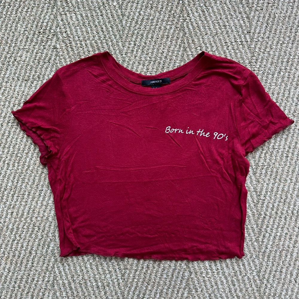 Forever 21 “Born in the 90’s” red cropped top - S